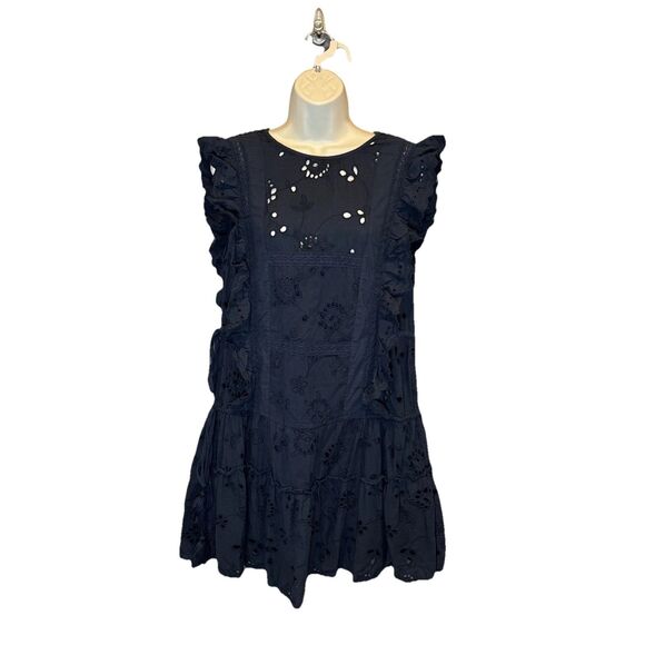 Misa Los Angeles Marieta Size Large Navy Sleeveless Eyelet Tasseled Mini Dress - Picture 4 of 13